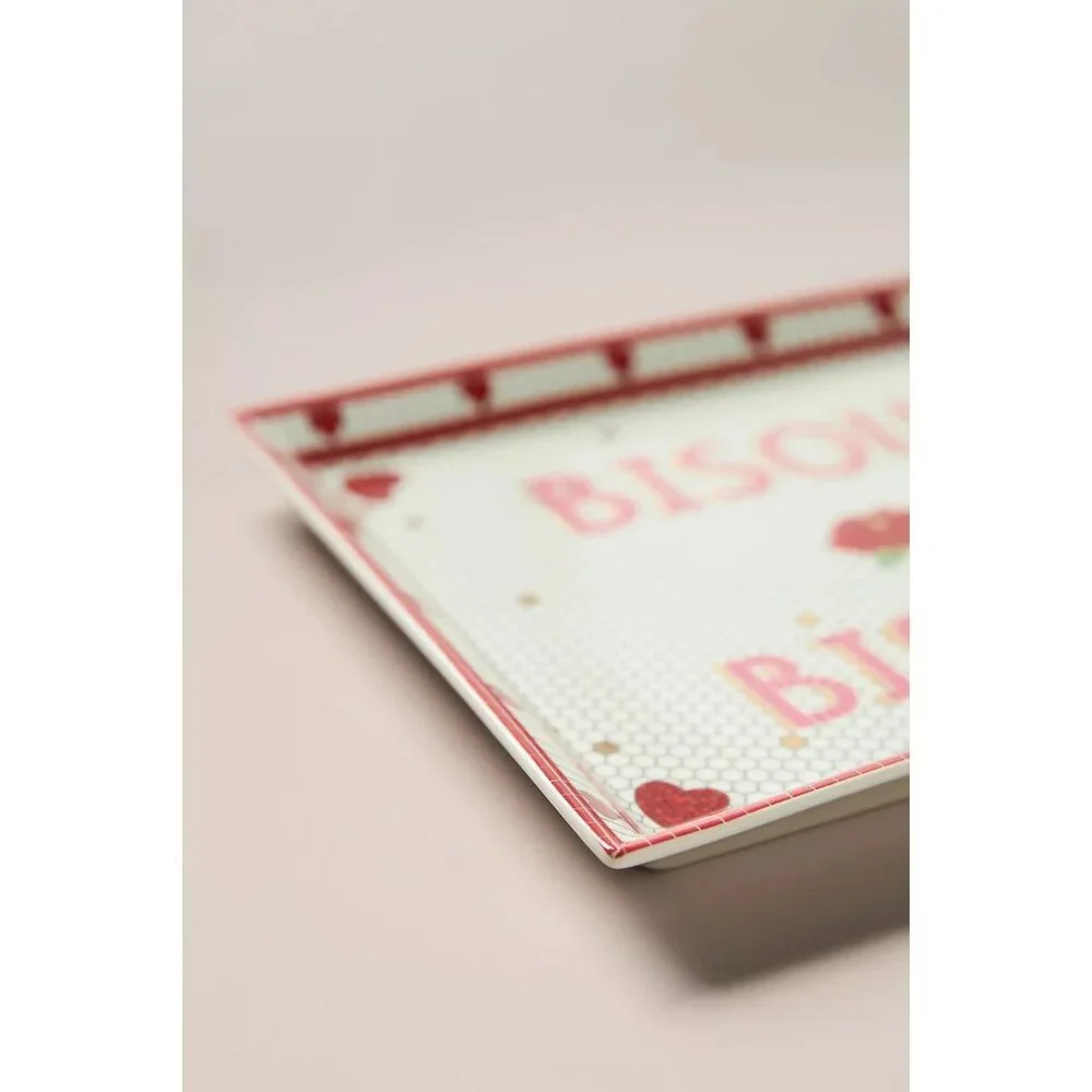 Bistro Tile Stoneware Gold Tone Accent Vanity Tray: Valentine's Edition